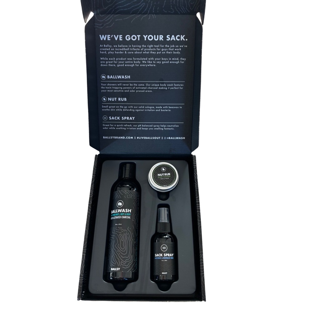 Ballsy Sack Pack Mens Grooming Kit Ballwash Nut Rub Citrus & Cedar Sack Spray